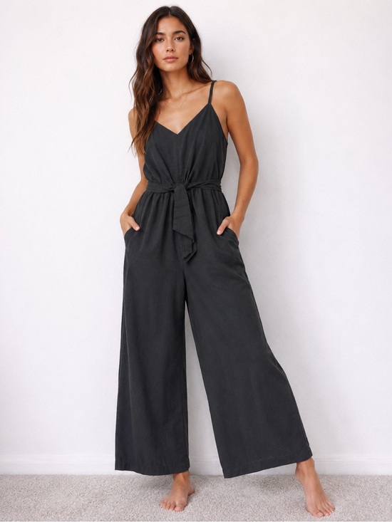 Simply Vera Vera Wang Pants - Simply Vera linen blend black wide leg jumpsuit minimalist chic elegant timeless